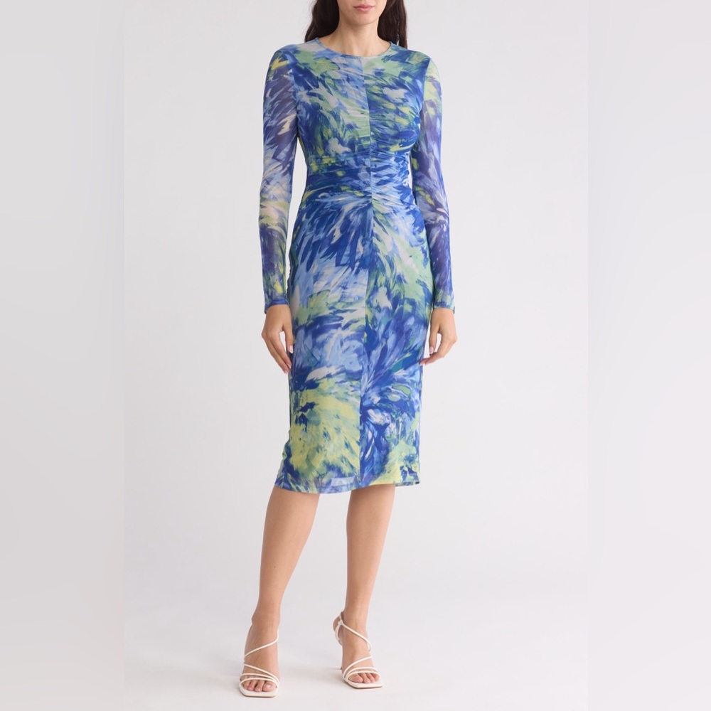 Vince Camuto - ruched mesh long sleeve dress